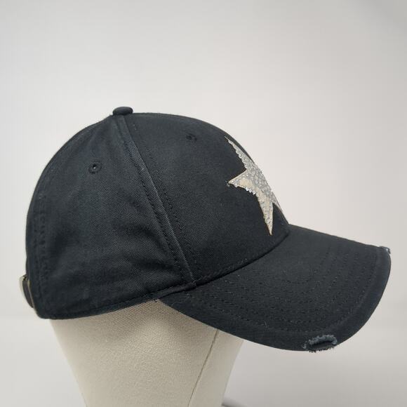 Star Slideback Baseball Cap Black One Size Adjustable Distressed Royal Plush - Picture 4 of 8